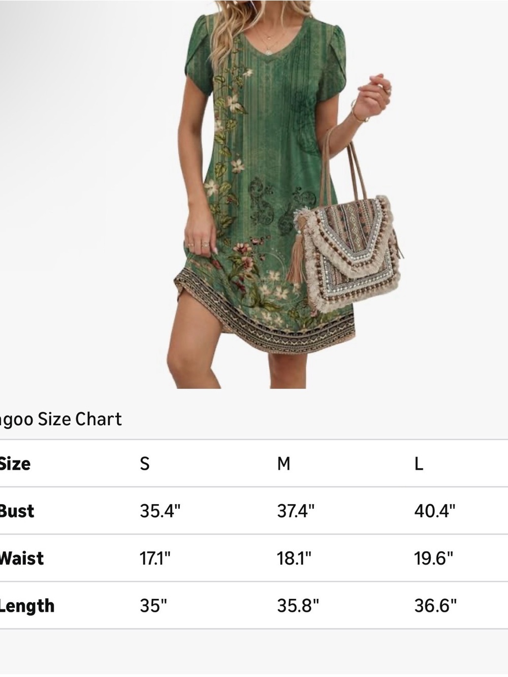 Green Floral V-Neck Short Sleeve Dress size S,M,L,XL, XXL - Picture 4 of 4
